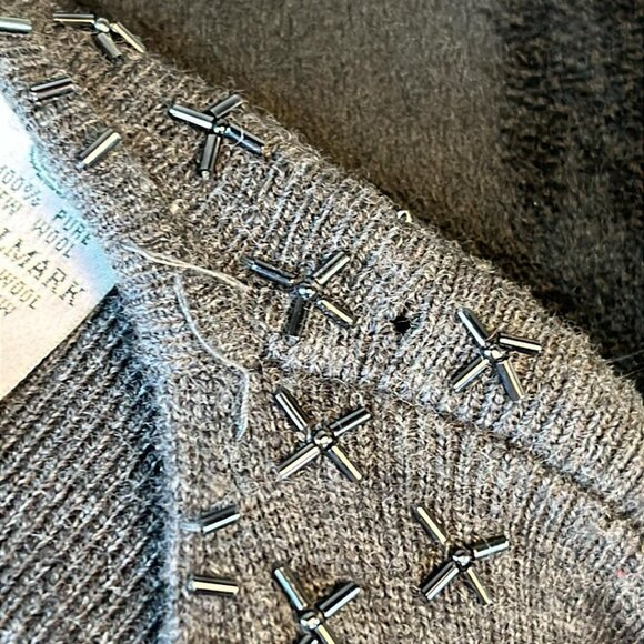 Valerie Stevens Beaded Open Front Gray 2XL Cardigan 100% Merino!!! - Picture 4 of 13